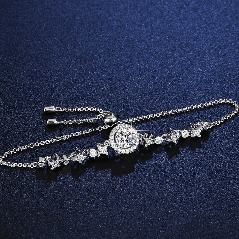 925 Sterling Silver Moissanite Bubble Star Bracelet – Elegant Moissanite Stone Design