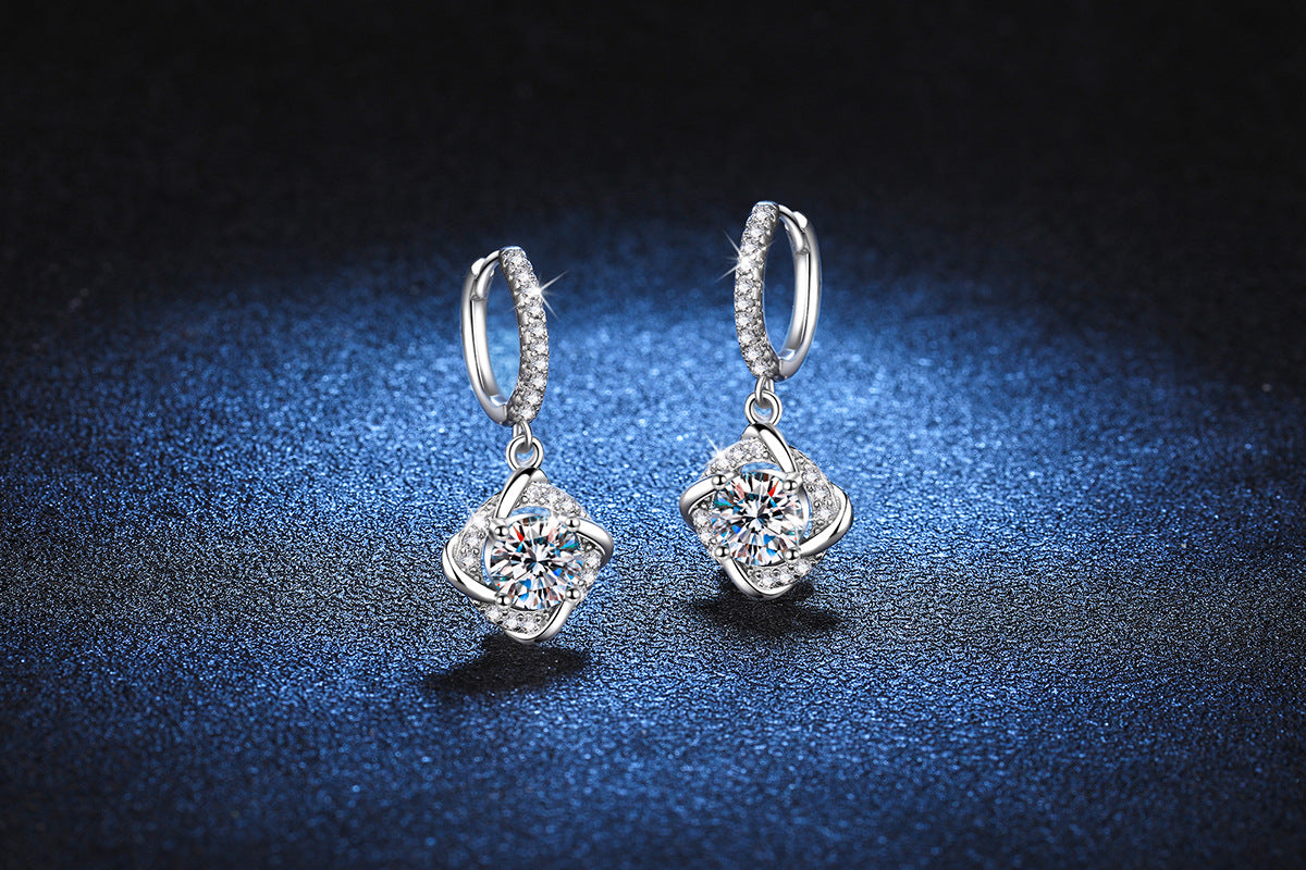 925 Sterling Silver Moissanite Windmill Hoop Earrings – 1 Carat Platinum Color Studs