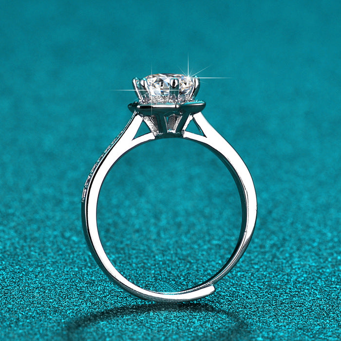 925 Sterling Silver Moissanite Classic Hexagon Star Ring for Women - PT950 Platinum-Plated Band