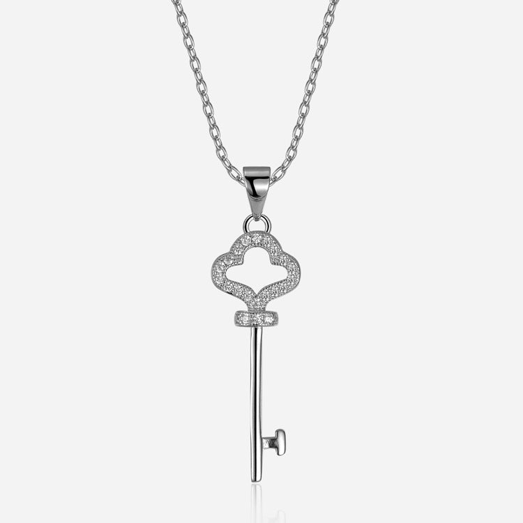 925 Sterling Silver Moissanite Key Pendant Necklace for Women – French Vintage Luxury