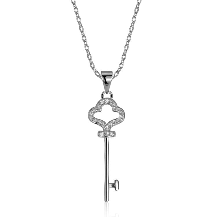 925 Sterling Silver Moissanite Key Pendant Necklace for Women – French Vintage Luxury