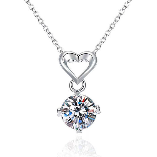 925 Sterling Silver Double Heart Moissanite Necklace – Romantic Collarbone Chain