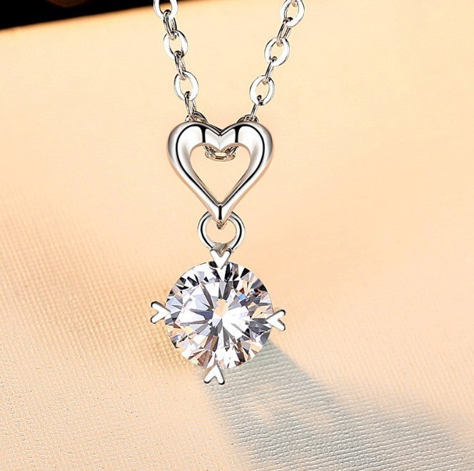 925 Sterling Silver Double Heart Moissanite Necklace – Romantic Collarbone Chain