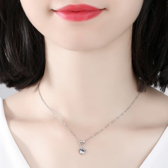 925 Sterling Silver Double Heart Moissanite Necklace – Romantic Collarbone Chain