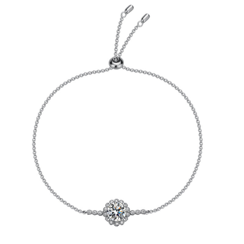 925 Sterling Silver Adjustable Daisy Bracelet for Women – Platinum-Plated with 1 Carat Moissanite