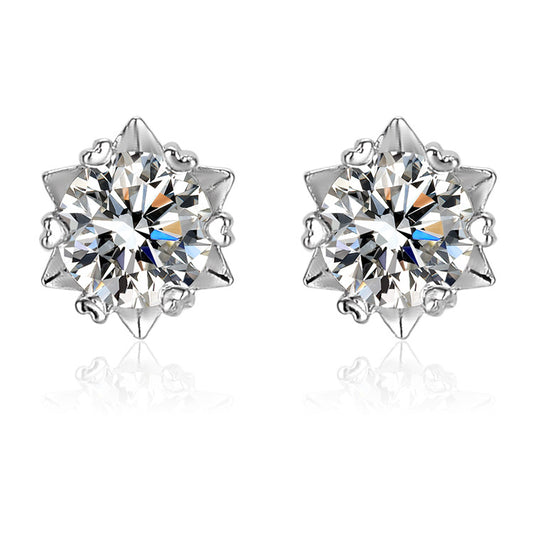 925 Sterling Silver Snowflake Moissanite Stud Earrings – 1 Carat Elegant Design