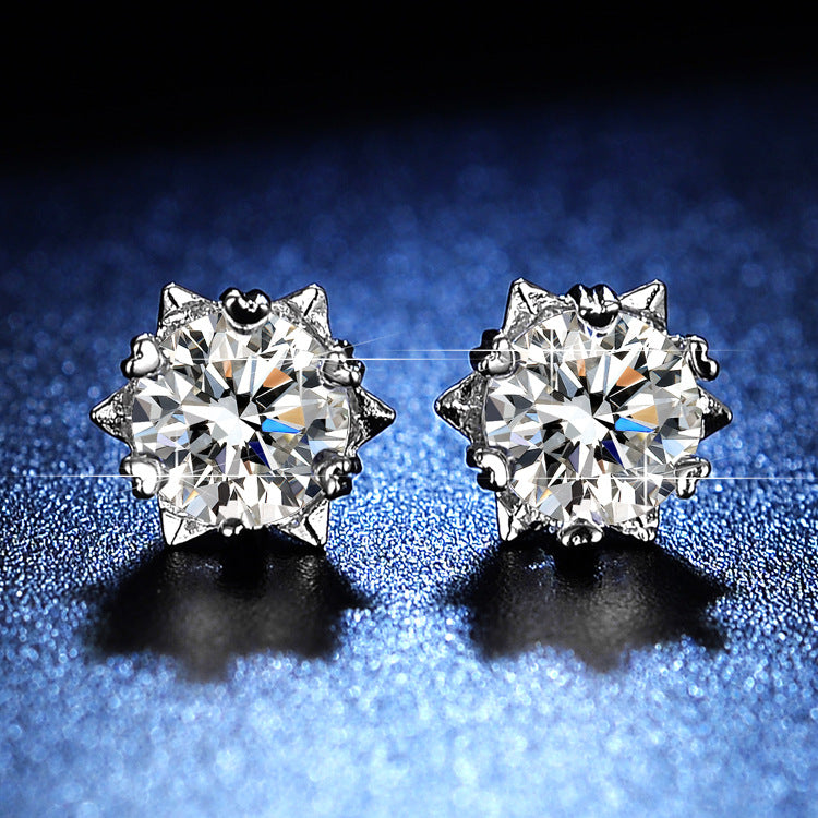 925 Sterling Silver Snowflake Moissanite Stud Earrings – 1 Carat Elegant Design