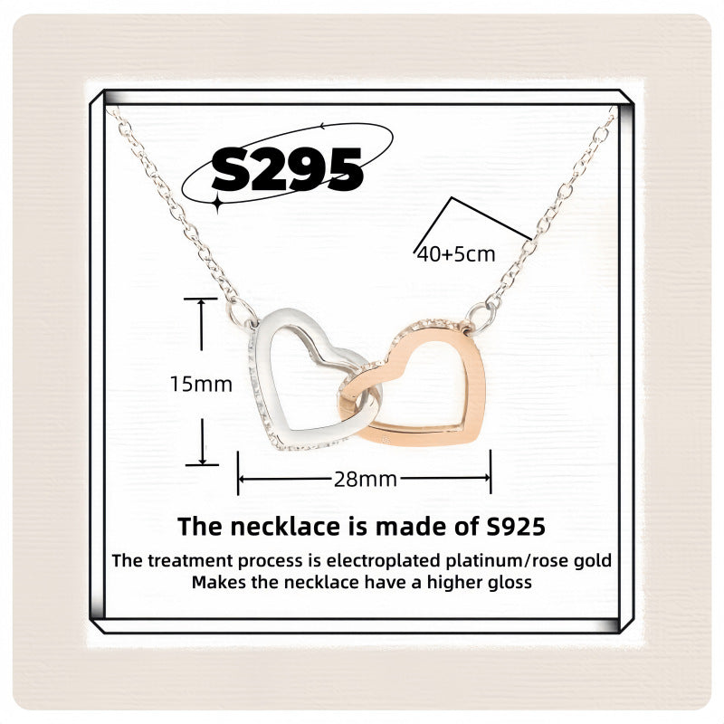 S925 Sterling Silver Double Heart Pendant Necklace - Interlocking Circle Choker