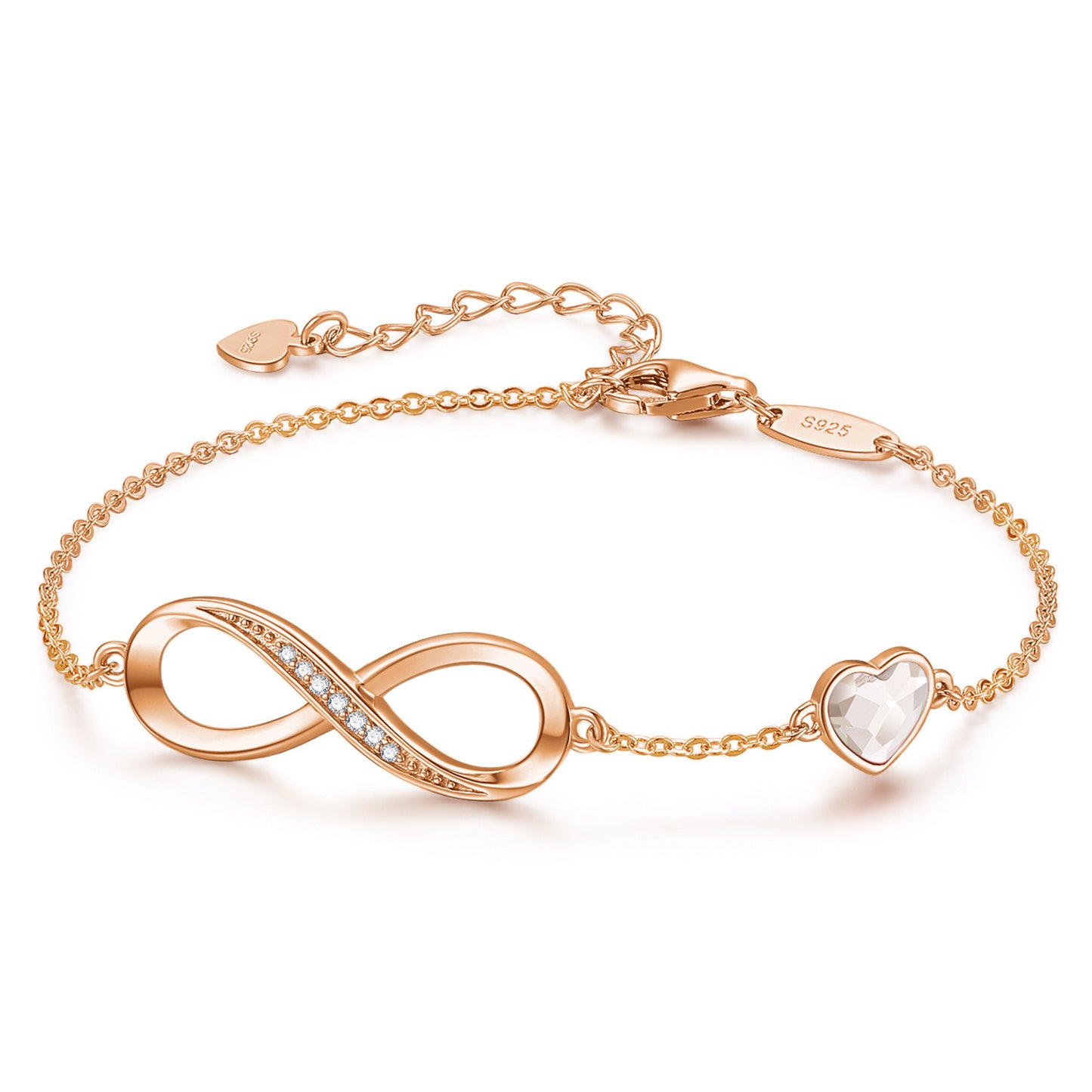 S925 Sterling Silver "Eternal Love" Bracelet - Ocean Heart Design Rose Gold