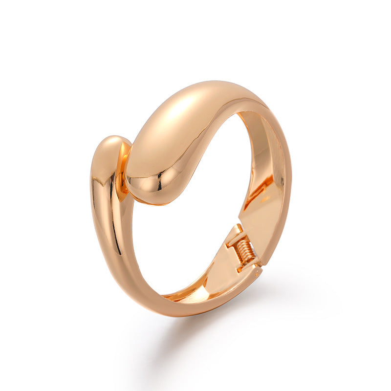 New Minimalist Zinc Alloy Bangle – Polished Surface, Modern Luxury Bracelet